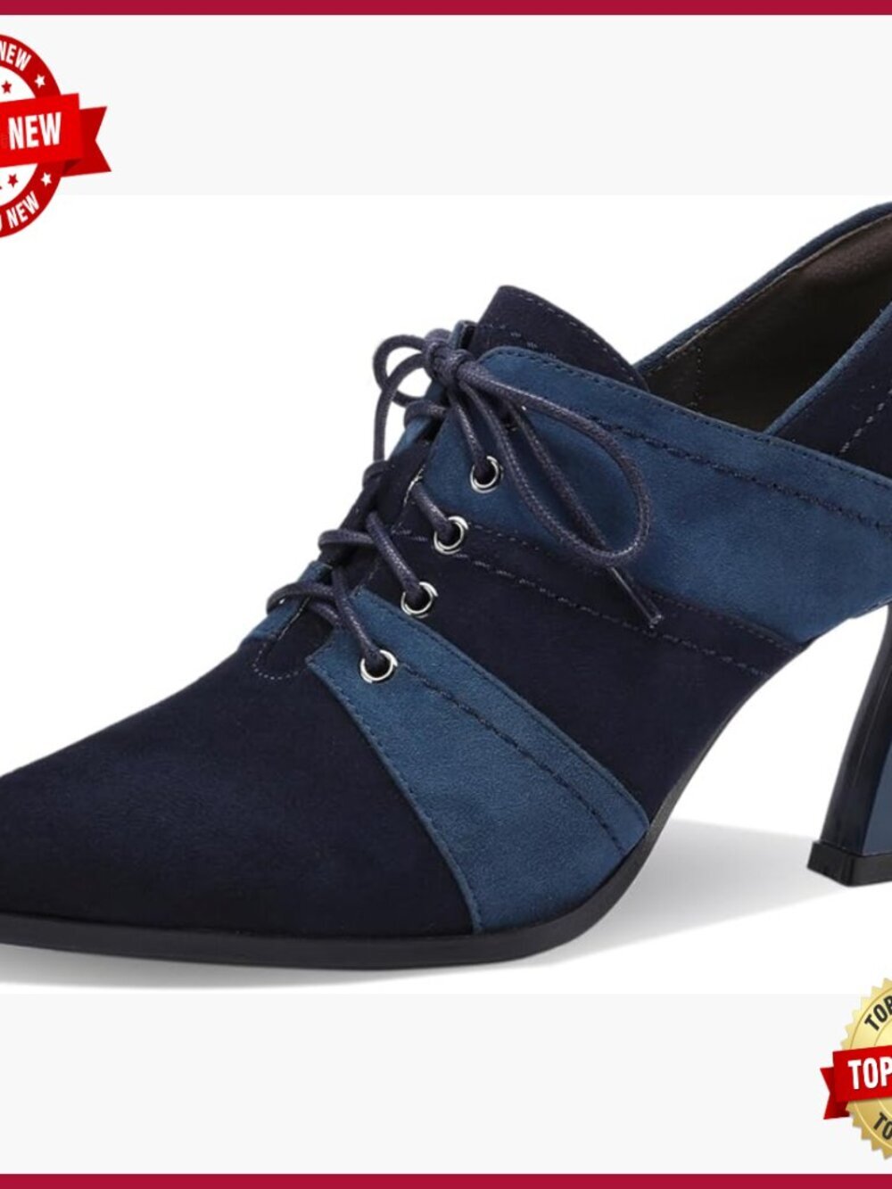 Chunky Pointed Toe Ankle Boots, 3" Block Heel, Faux Suede, Zip Closure,